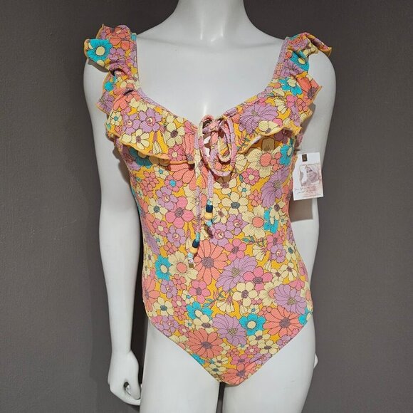 Jessica Simpson Floral Rendevous Ruffled-Neck Swimsuit - Picture 2 of 13